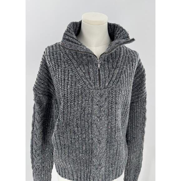 PrAna Womens Gray Cableknit Sweater Wool Blend Mock Neck 1/4 Zip M Cabincore - Picture 4 of 11